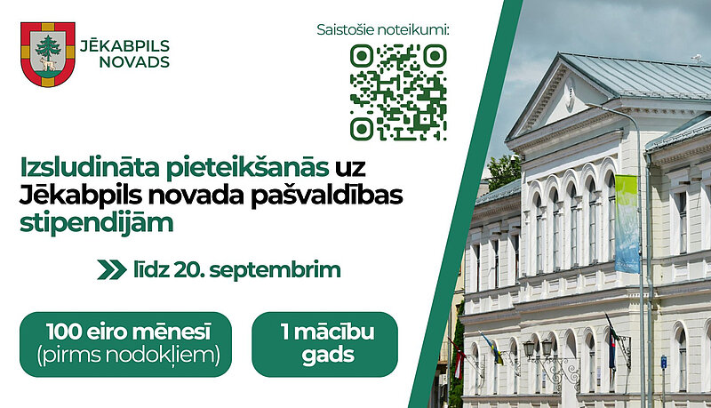Izsludināta pieteikšanās uz Jēkabpils novada pašvaldības stipendijām